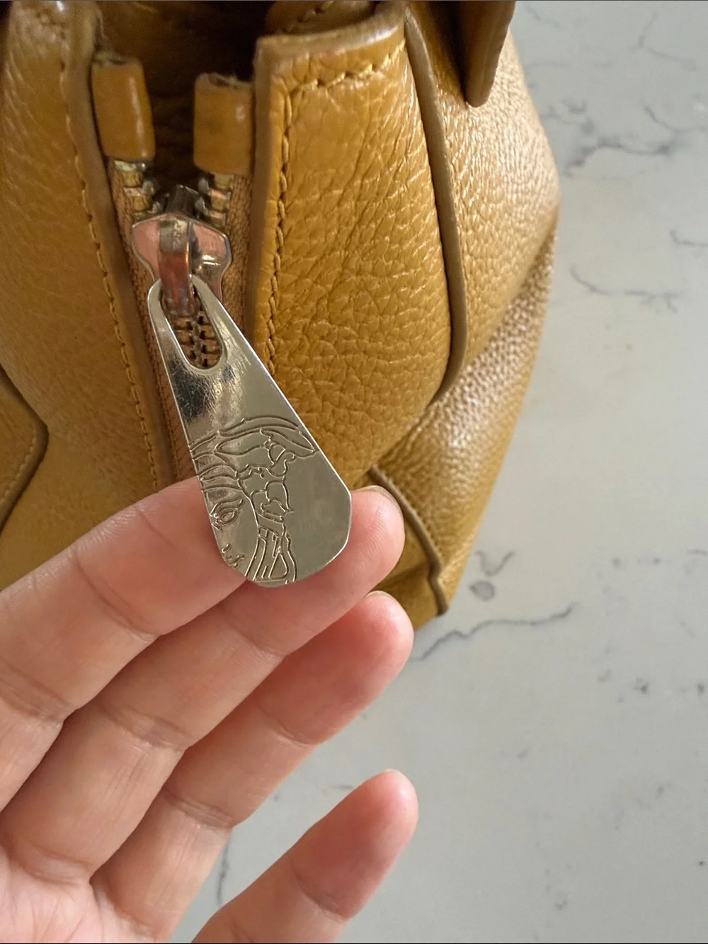 Versace Collection Mustard Yellow Leather Satchel with Gold Chain